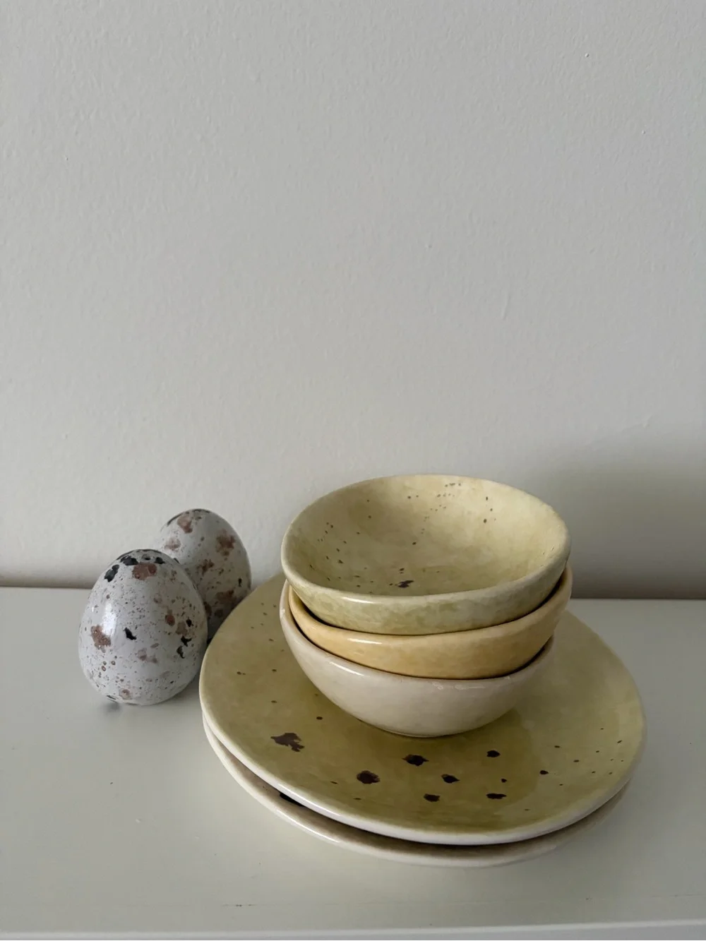 William-Sonoma Speckled Egg Ceramic Bowl, Salt & Pepper Shaker and Plate Set